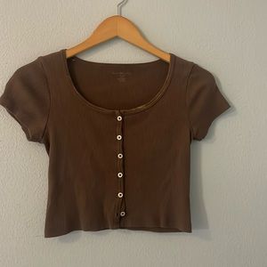 Brandy Melville- Women’s Button Up Crop Top | John Galt Brown Top